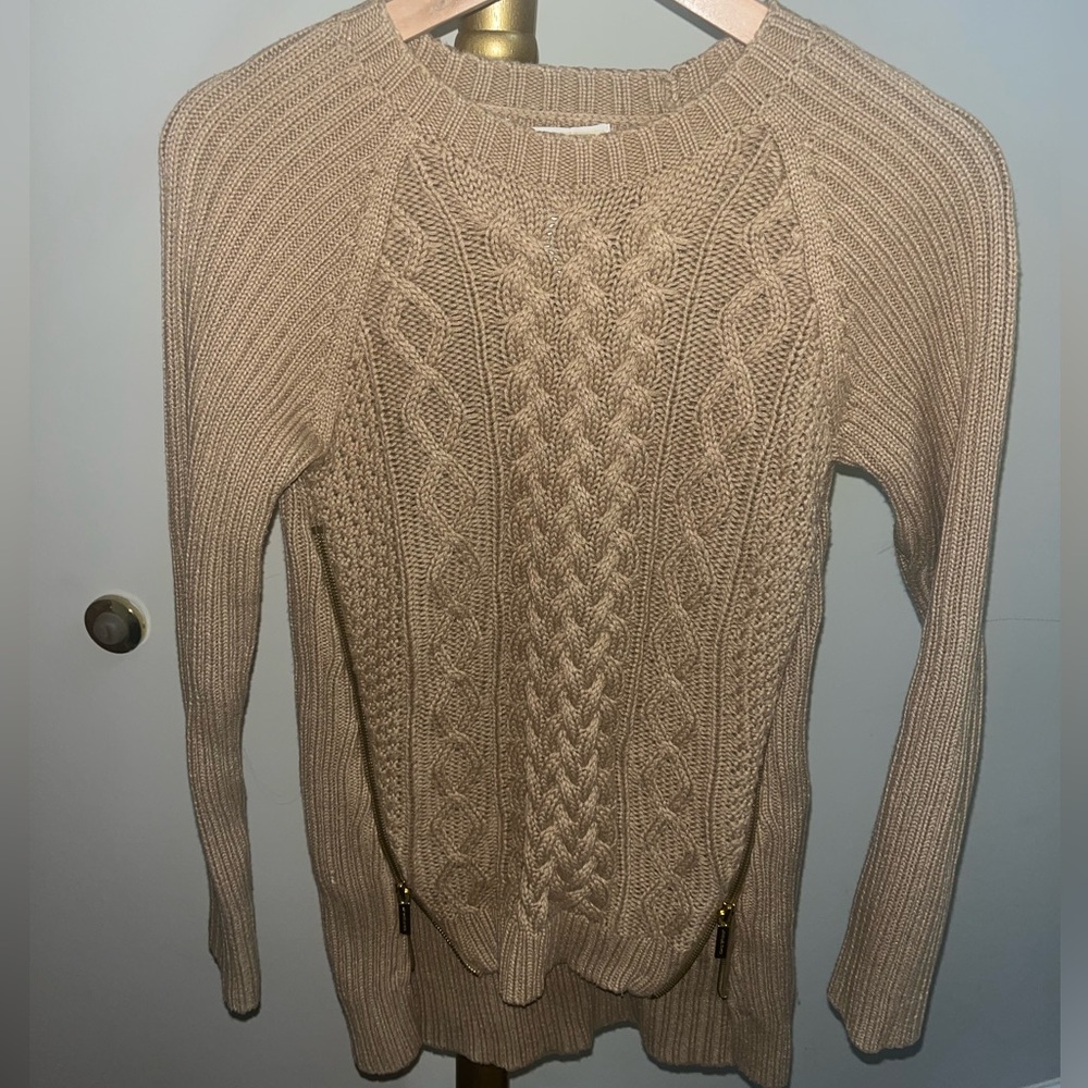 Michael Kors Cable Knit Zip Detail Sweater Tan Size S